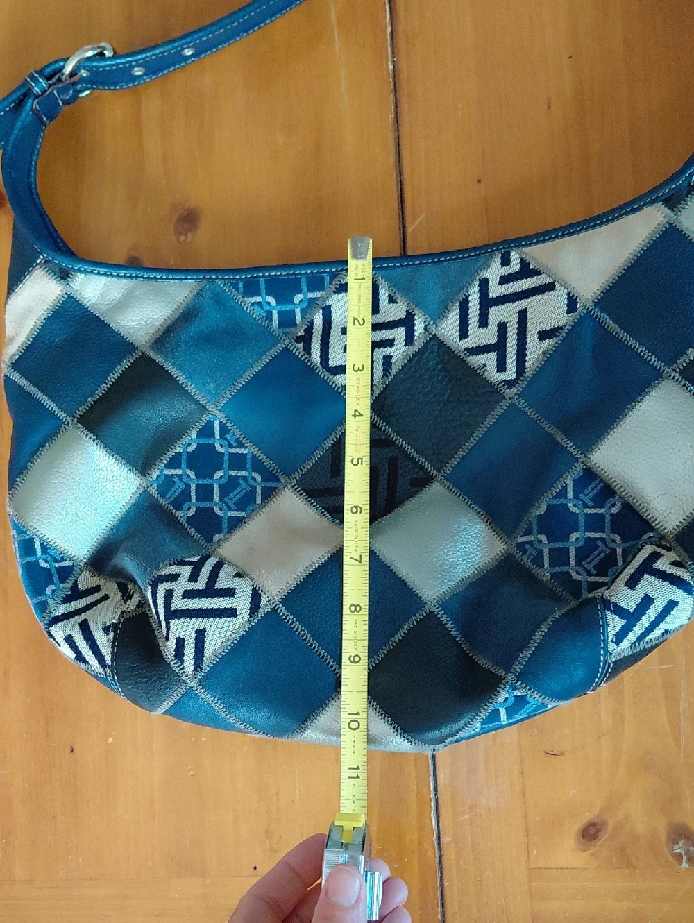 Tignanello Blue Patchwork Leather Hobo Shoulder Bag